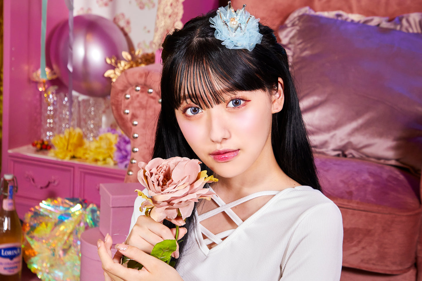 誕生日 お祝い ミニクラウン 髪飾り 王冠 ティアラ ユニセックス フリーサイズ ピンク/ブルー【クリアストーン】