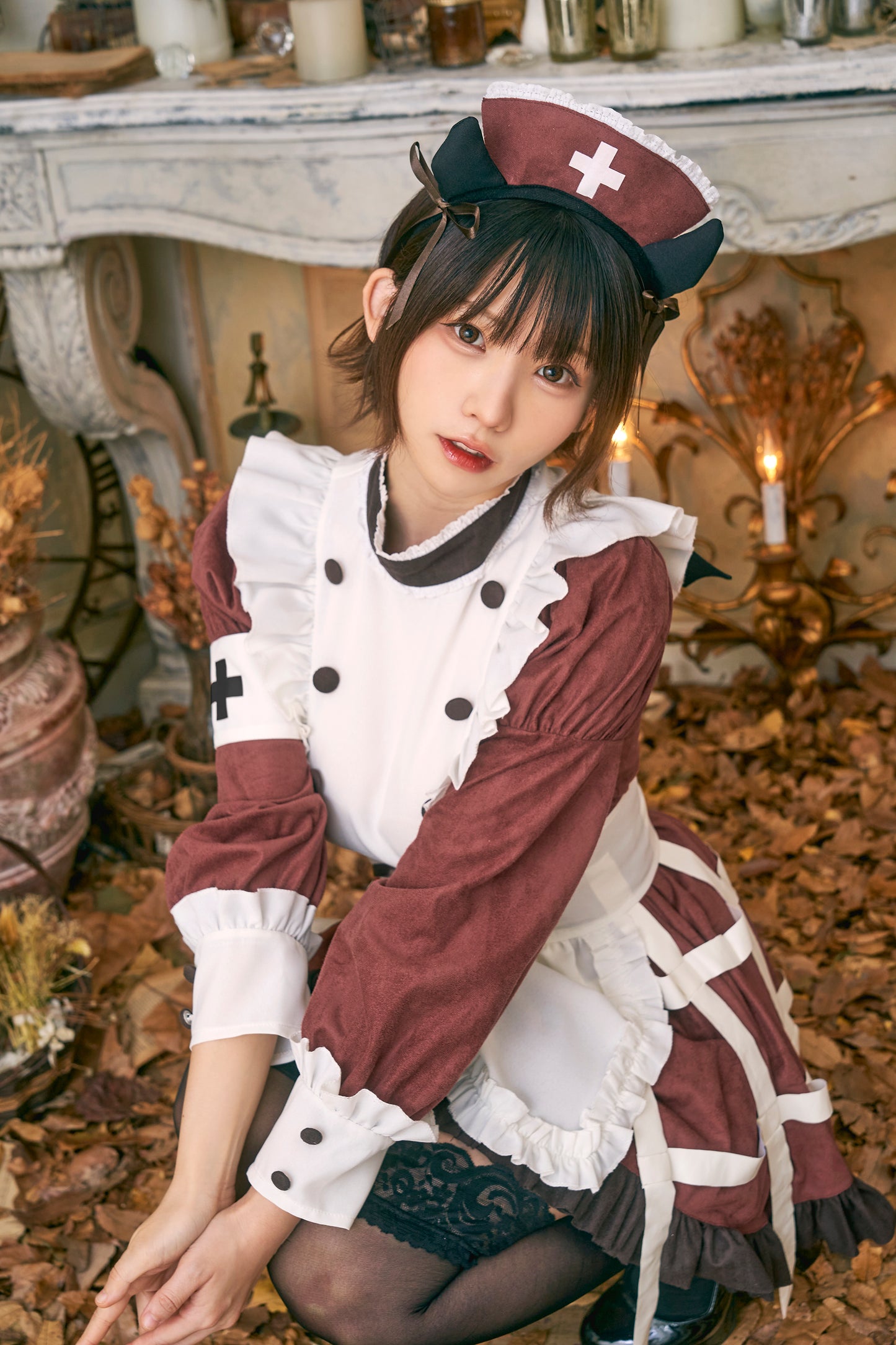 《えなこちゃん着用》コスプレ ハロウィン 悪魔 ナース ダスティコンフィ デビルナース レディース フリーサイズ レッド【クリアストーン】♡