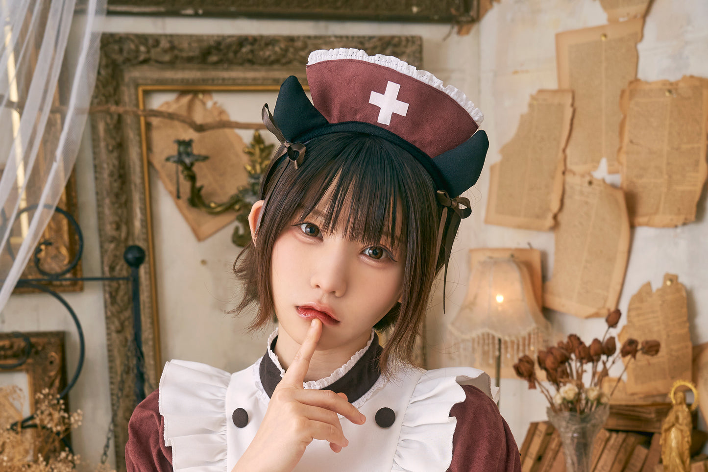 《えなこちゃん着用》コスプレ ハロウィン 悪魔 ナース ダスティコンフィ デビルナース レディース フリーサイズ レッド【クリアストーン】♡