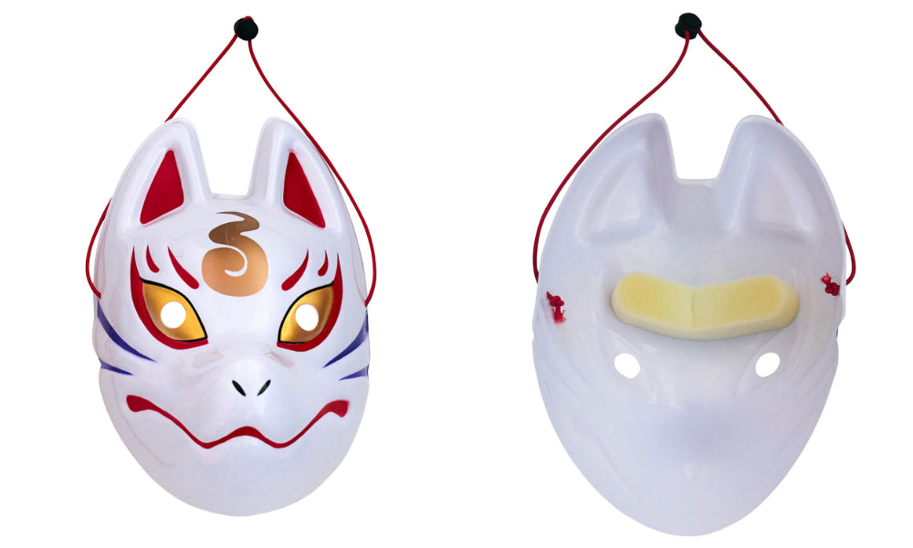 [New] コスプレ小物 きつね お面 和風お面 狐面 ユニセックス フリーサイズ ホワイト/ブラック/レッド 【クリアストーン】