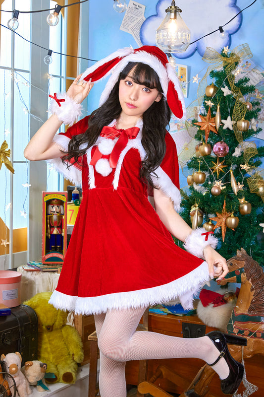 コスプレ クリスマス サンタ ミミノエル うさぎケープサンタ レディース フリーサイズ レッド【クリアストーン】♡