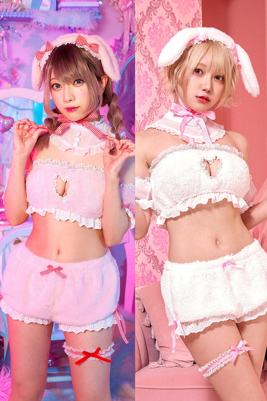 コスプレ うさぎ バニー アニマル シュガーウィップ ラビットドール レディース フリーサイズ ホワイト/ピンク【クリアストーン】