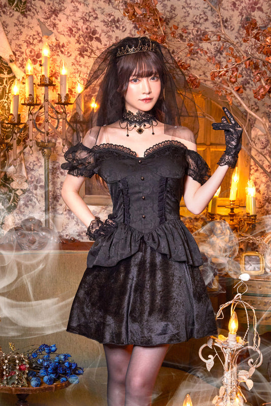 コスプレ 花嫁 ファンタジックヴィラン ブライド レディース フリーサイズ ブラック【クリアストーン】♡