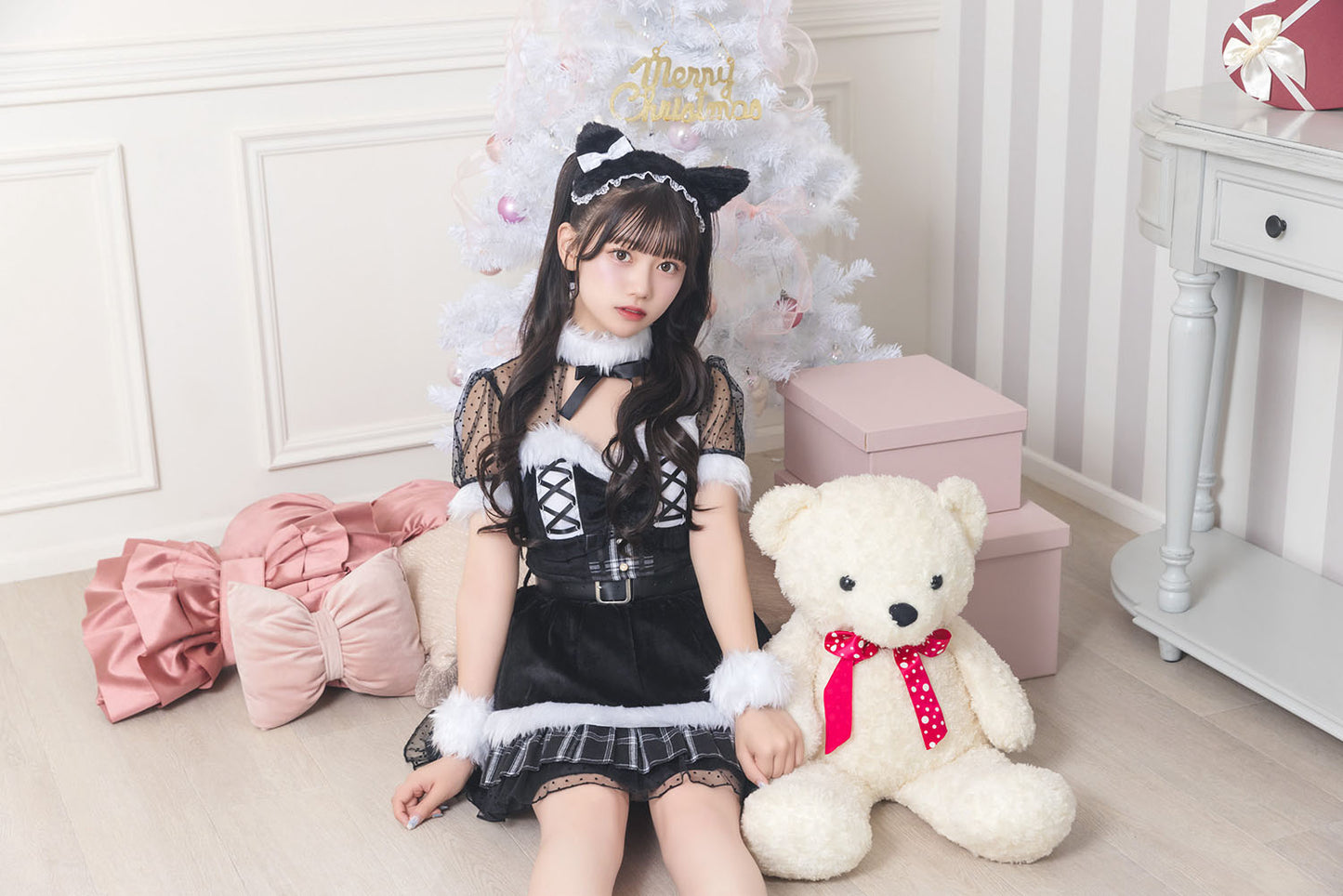 ※今期完売※《JamsCollection着用》コスプレ ねこ サンタ クリスマス リリパレ ルナキャット レディース フリーサイズ ブラック【クリアストーン】♡