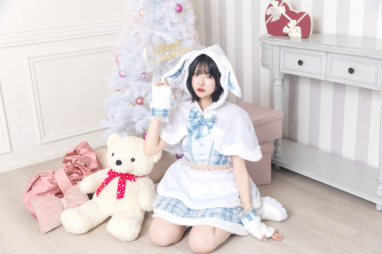 ※今期完売※[New]《JamsCollection着用》コスプレ うさぎ クリスマス リリパレ スノーラビット レディース フリーサイズ ピンク/ブルー【クリアストーン】♡