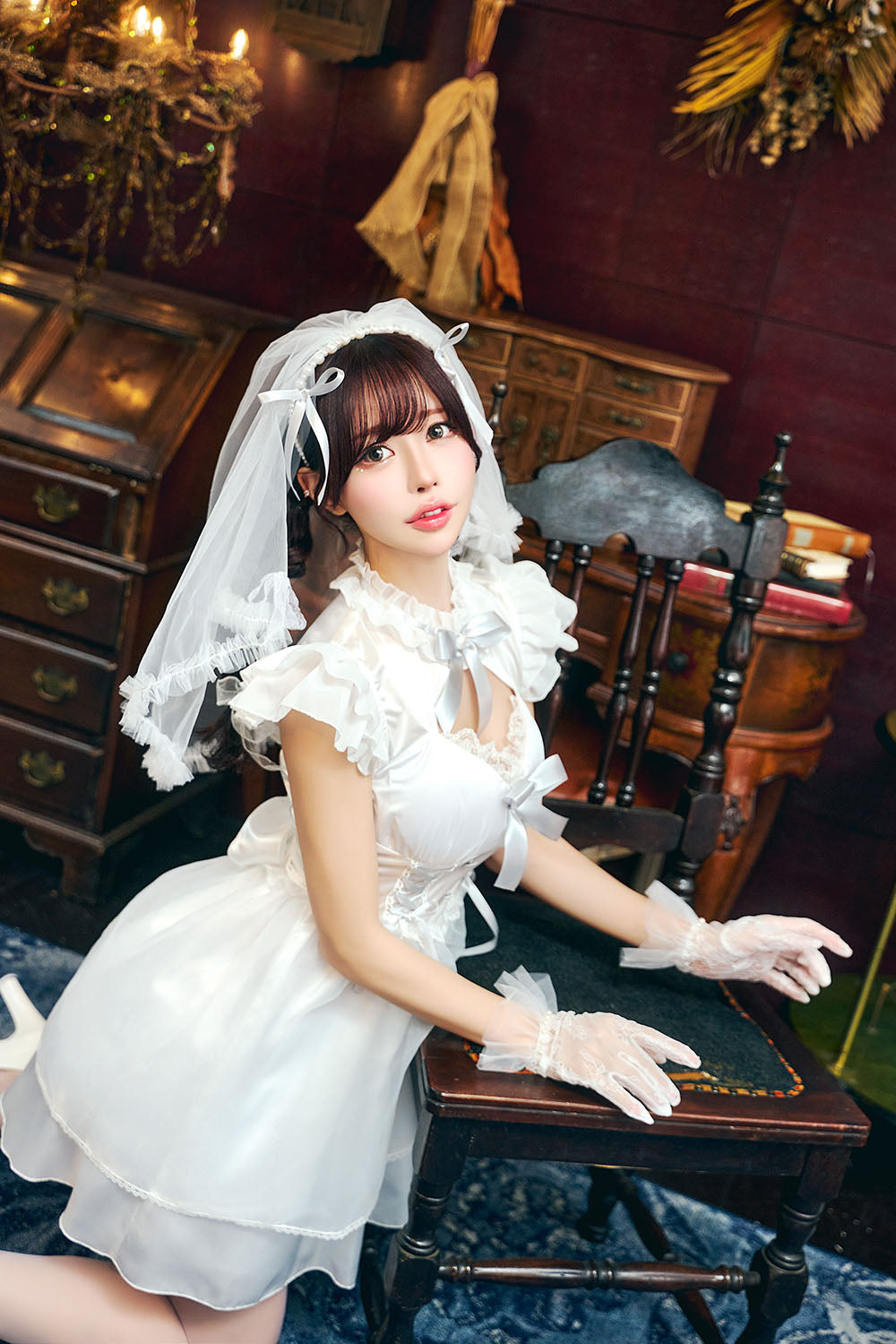 コスプレ 花嫁 ジューンブライド パールブライド レディース フリーサイズ ホワイト×グレー【クリアストーン】♡